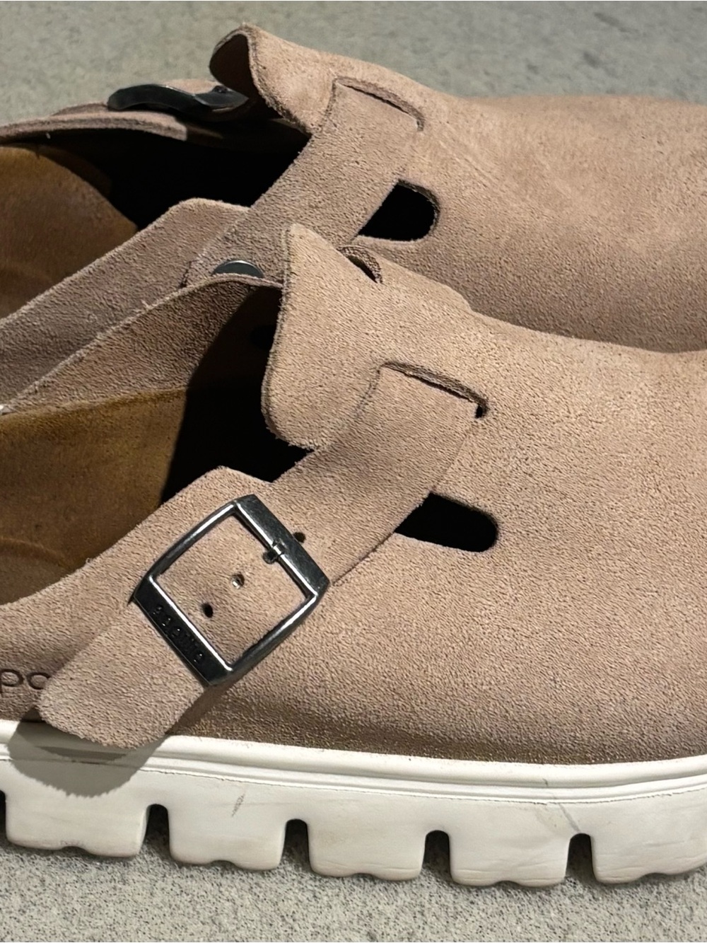 Papillio Beige Suede Clog Mules with Buckle